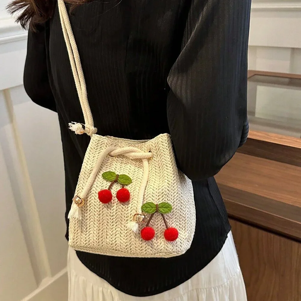 Beige Fashionable Women's Strawberry Shoulder Diagonal Crossbody Handbag